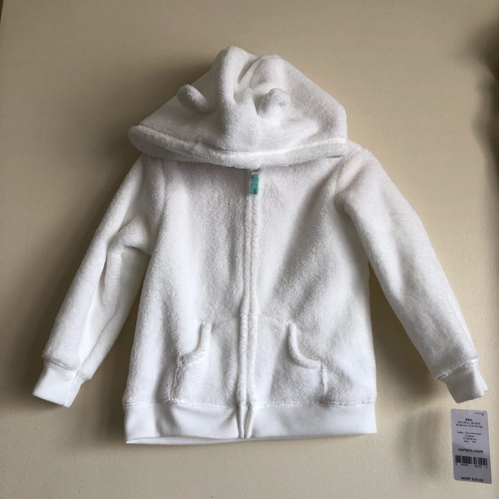 Carters Fleece White Hoodie w/ Ears